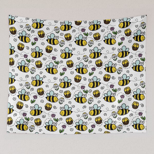 Item preview, Cute Seamless Pattern with Bee, Honey and Flowers designed and sold by c-vector-studio.