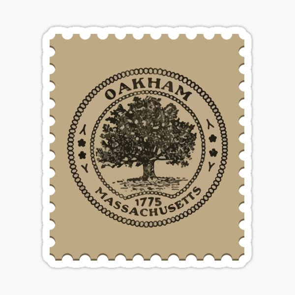 "Oakham Massachusetts 1909 Logo made into a stamp" Sticker by