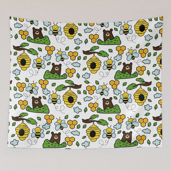 Item preview, Bumble Bee, Honey and Bear Printable Seamless Pattern designed and sold by c-vector-studio.