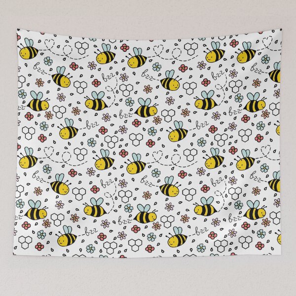 Item preview, Cartoon Bee with Wild Flowers Seamless Pattern designed and sold by c-vector-studio.
