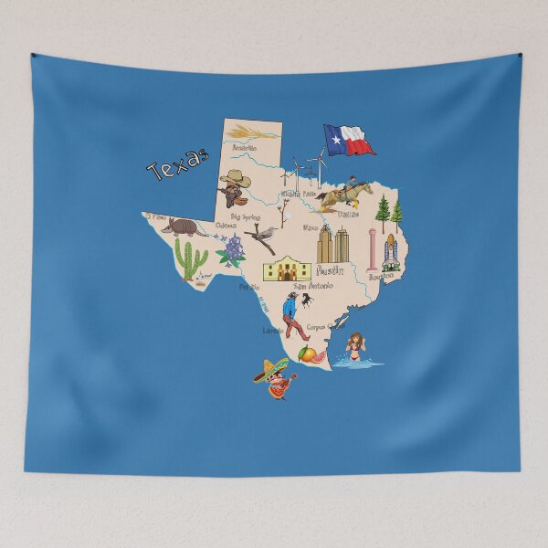 Item preview, Texas State Map shirt with names of the major cities, symbols and Tourist Attractions designed and sold by mashmosh.