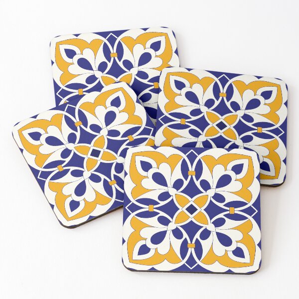 Item preview, Moroccan Tile Pattern - Yellow and Blue - Detailed Block Print Design, simple pattern designed and sold by SemDesigns1.