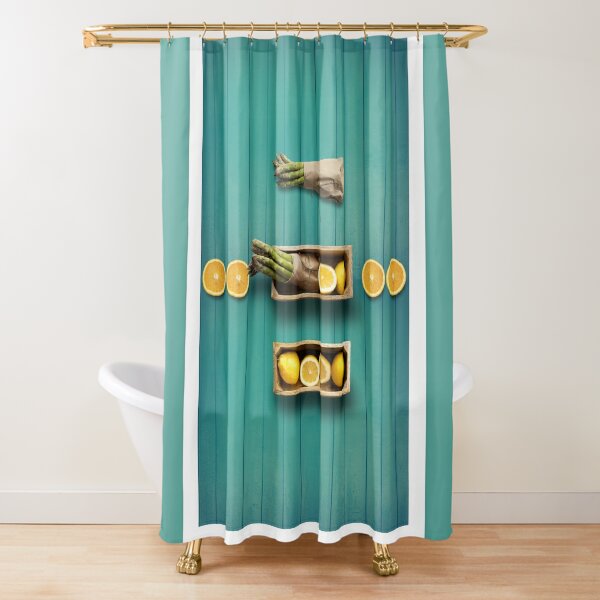 Vintage Theme Asparagus And Fruit On Wood Shower Curtain