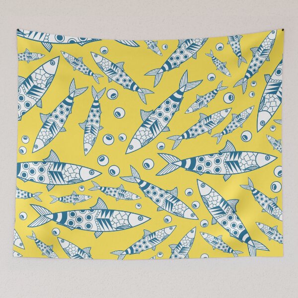 Item preview, Portuguese Lisbon Sardines Pattern Azulejos Yellow designed and sold by idovedesign.