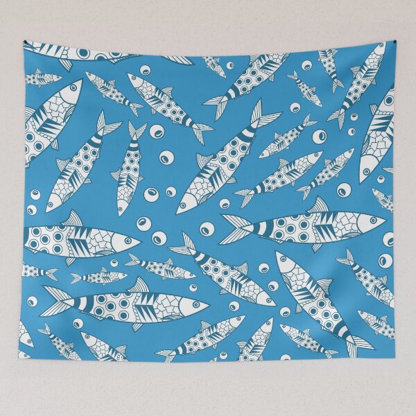 Item preview, Portuguese Lisbon Sardines Pattern Azulejos Blue designed and sold by idovedesign.