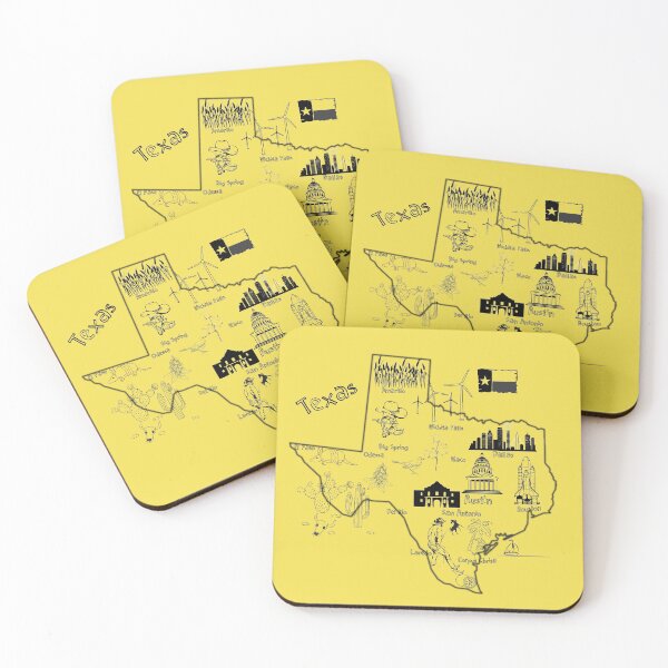 Item preview, Map of Texas Landmarks, major cities, flag,  tourist attractions Black Lines designed and sold by mashmosh.