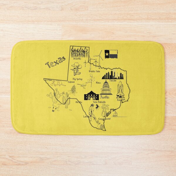 Item preview, Map of Texas Landmarks, major cities, flag,  tourist attractions Black Lines designed and sold by mashmosh.