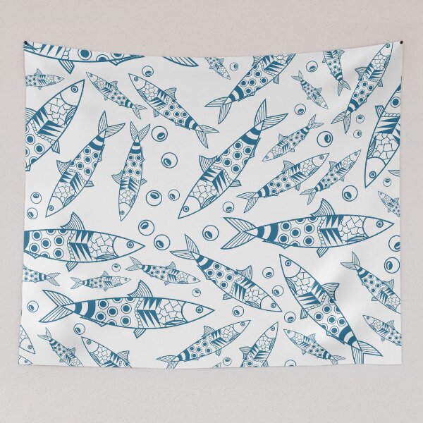 Item preview, Portuguese Lisbon Sardines Pattern Azulejos White Blue designed and sold by idovedesign.