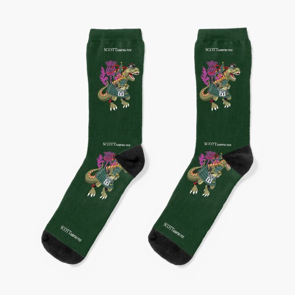 Clanosaurus Rex SCOTTsaurus rex Scott Ancient Green Clan Kilt Family Tartan Socks