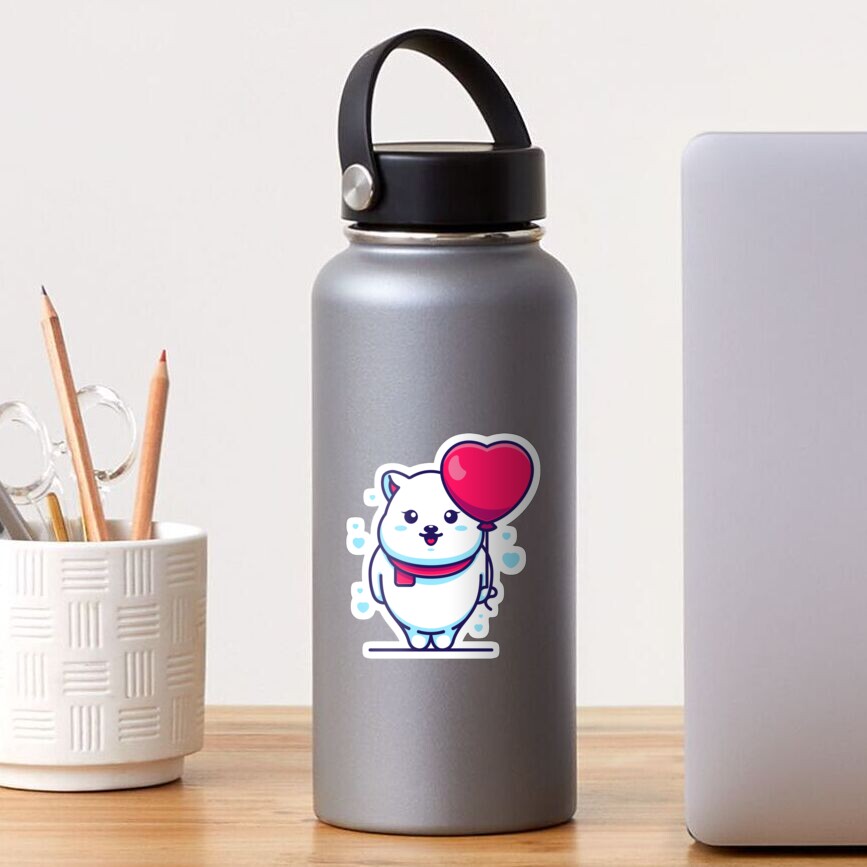 Cute polar bear with balloon cartoon Sticker