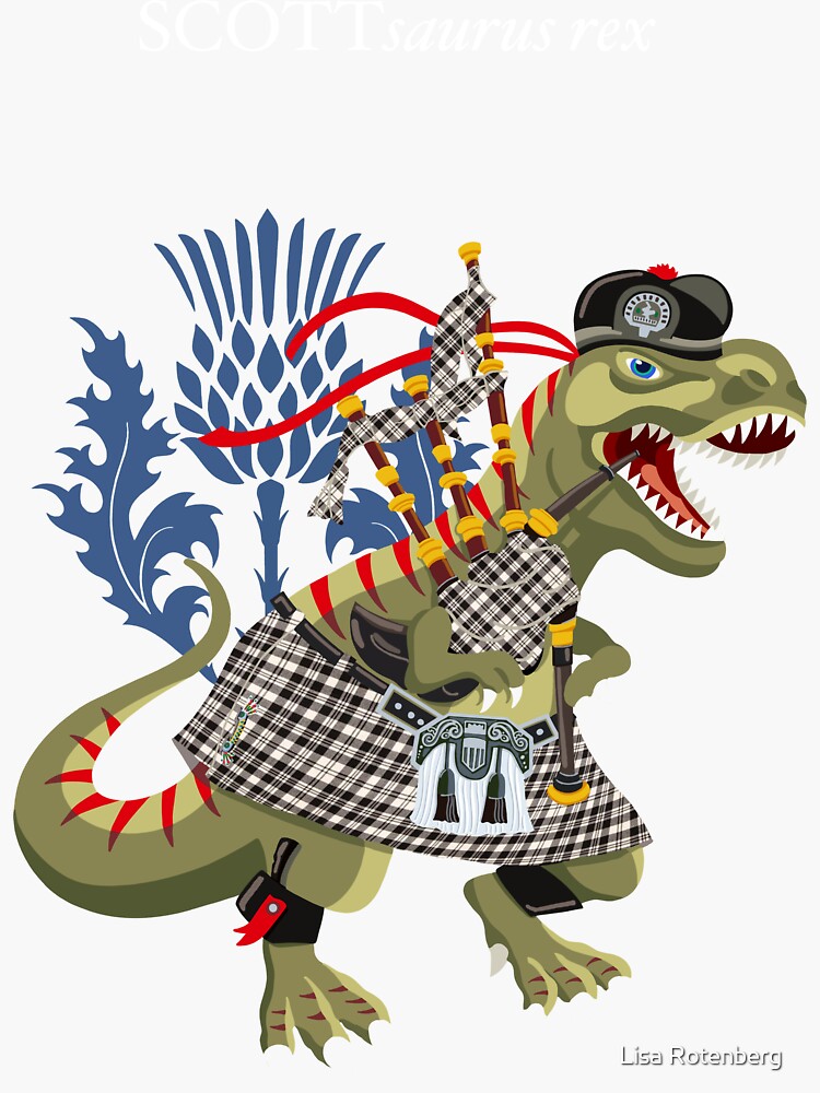 Clanosaurus Rex SCOTTsaurus rex Scott Black and White Clan Kilt Family Tartan by workobeez