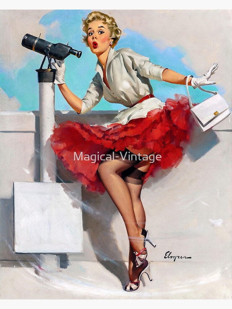 Gil Elvgren - What a View!, Brown & Bigelow calendar illustration, 1957 by Magical-Vintage