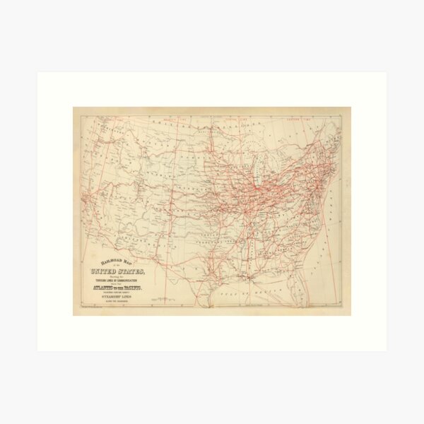 Item preview, Old United States Railroad Map (1884) Vintage US Railway Atlas designed and sold by BravuraMedia.