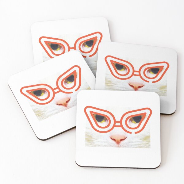 Item preview, White cat with red glasses designed and sold by 3TFashion.