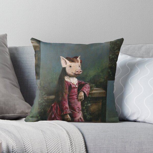 Victorian Piglet Girl Throw Pillow