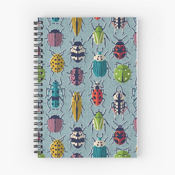 Item preview, These don't bug me // duck egg blue background green yellow neon red orange pink blue and black and ivory retro paper cut beetles and insects designed and sold by SelmaCardoso.