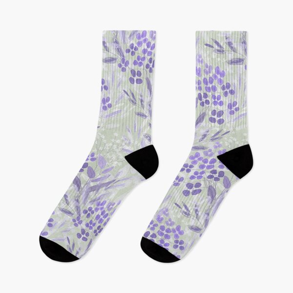 Item preview, Floral pattern, lilac twigs and flowers on a green background, drawing. designed and sold by UVI-CA.