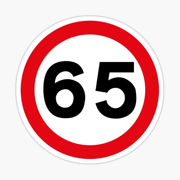 65 mph UK Speed Limit sign - 65 (Sixty fifth birthday) Sticker for Sale  by MintGubbins