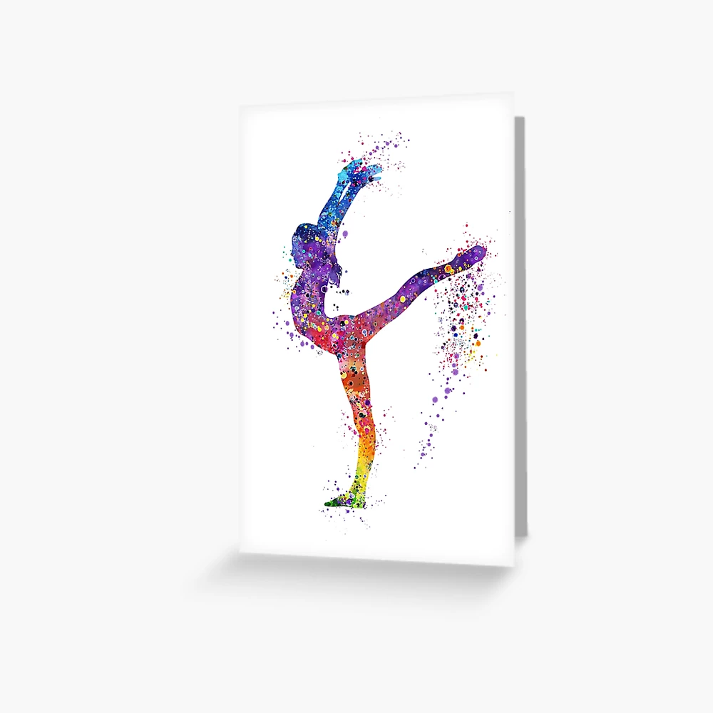 Carte de vœux for Sale avec l'œuvre « Fille de gymnastique, gymnastique  aquarelle, cadeau teen » de l'artiste Rosaliartbook