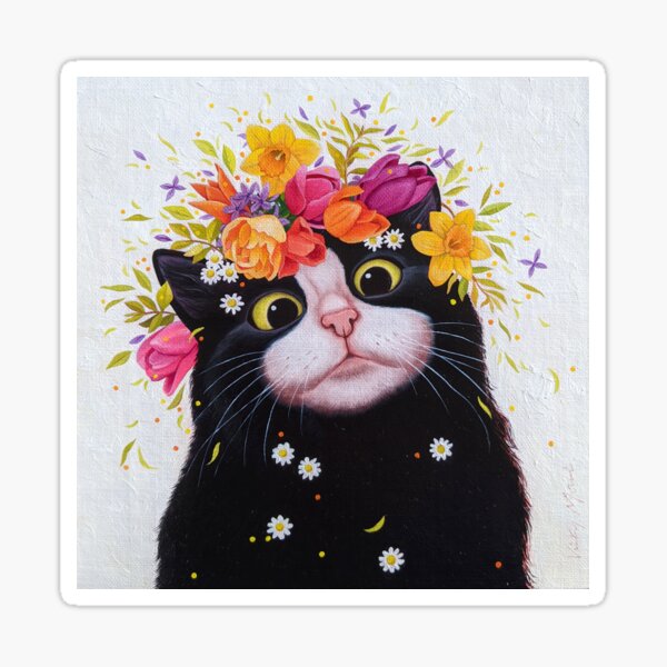 Spring Flowers Cat Sticker