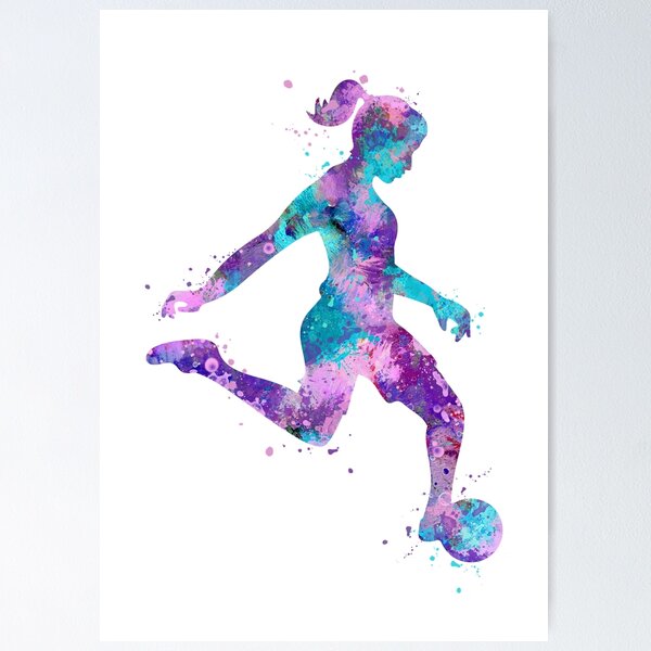 Item preview, Girl Soccer Player Colorful Purple Pink Turquoise Watercolor Sports Gifts designed and sold by LotusGifts.