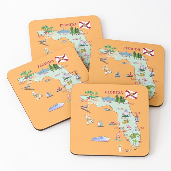 Item preview, Florida Map, tourist attractions, the major cities, flag, symbols  designed and sold by mashmosh.