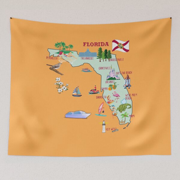 Item preview, Florida Map, tourist attractions, the major cities, flag, symbols  designed and sold by mashmosh.