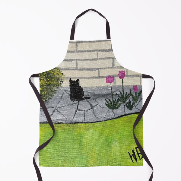 Item preview, Feral Black Cat with Pink Flowers Folk Art designed and sold by catladyjoy.