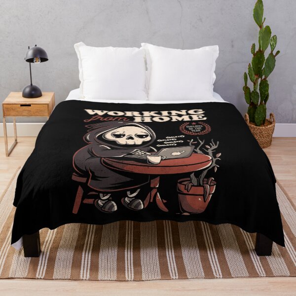 Working From Home - Creepy Skull Gift Throw Blanket