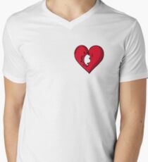 ROTES SAMT - Russisches Roulette-Herz-Logo T-Shirt mit V-Ausschnitt