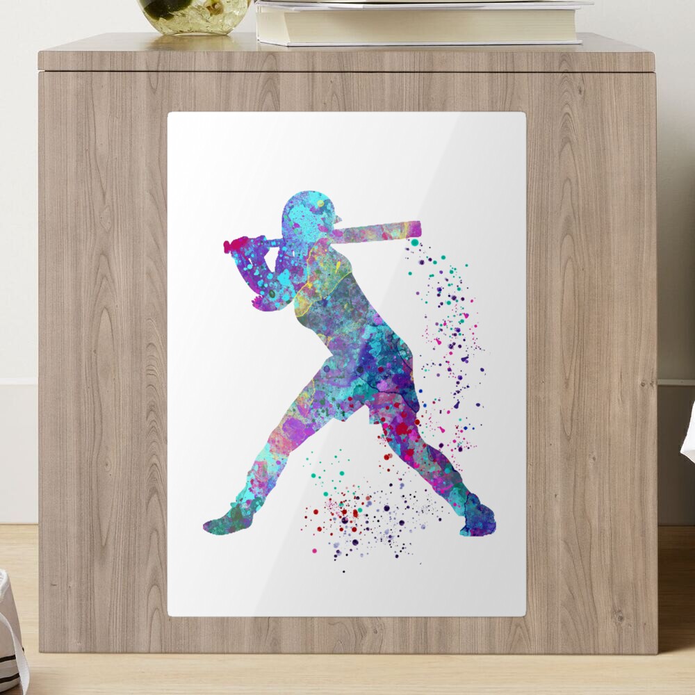 Softball Batter Girl Player Watercolor Art Blue Print Softball