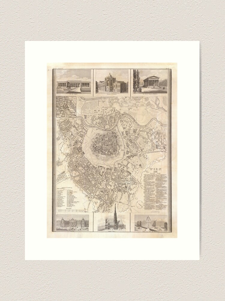 Thumbnail 2 of 3, Art Print, Vienna Austria Antique Map (1844) Vintage Wein City Atlas designed and sold by BravuraMedia.