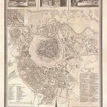 Artwork thumbnail, Vienna Austria Antique Map (1844) Vintage Wein City Atlas by BravuraMedia