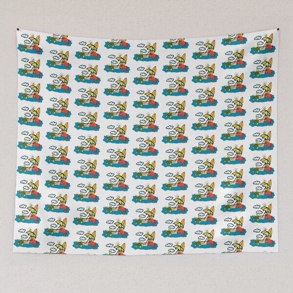 Item preview, Turtle and sea crab under the sunshade and surf in the sand for summertime lovers designed and sold by Jerneja.