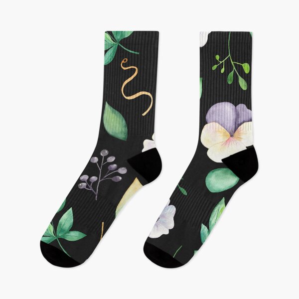 Item preview, Watercolor leaves, flowers and berries on black designed and sold by Pavnud.