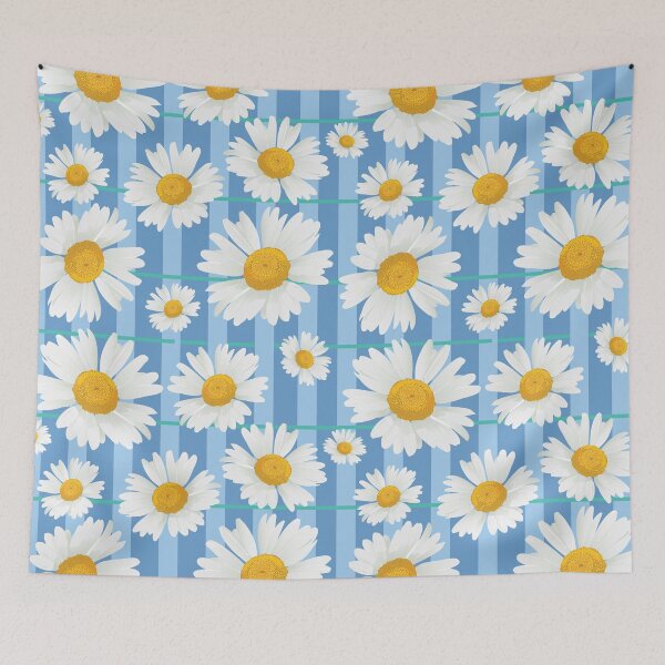 Item preview, White chamomiles on blue designed and sold by JoyColorLove.