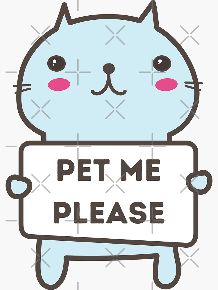 "Pet Me Please, Cute Blue Cat" Sticker for Sale by sanashibata Redbubble