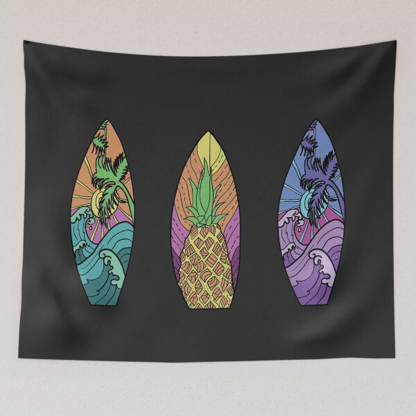Item preview, Vintage sunset and pineapple surfboard trio designed and sold by Miaart365.