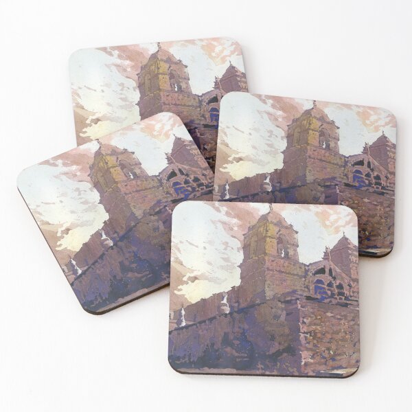 Item preview, Spanish church in small town in Colca Canyon, Peru.  Watercolor painting church Peru artwork designed and sold by rfoxphoto.