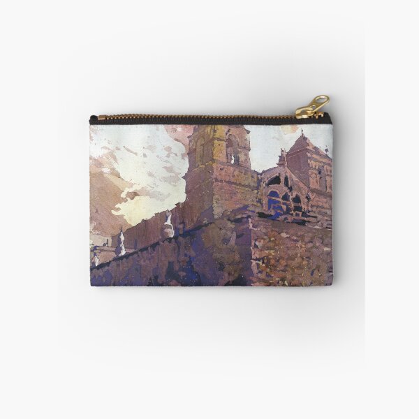 Item preview, Spanish church in small town in Colca Canyon, Peru.  Watercolor painting church Peru artwork designed and sold by rfoxphoto.