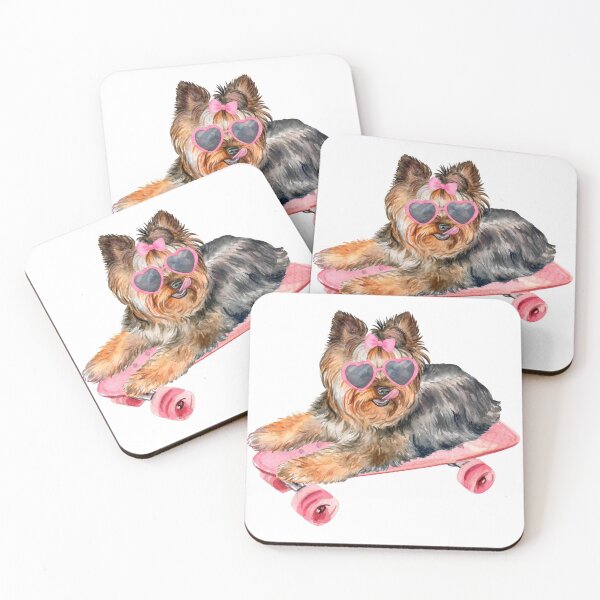 Item preview, Skateboarding Cute Yorkshire Terrier in Pink designed and sold by AwakenedSoul.