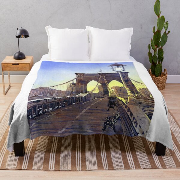 Item preview, Brooklyn Bridge and Manhattan in New York City- New York, USA. Watercolor painting Brooklyn Bridge NYC skyline designed and sold by rfoxphoto.