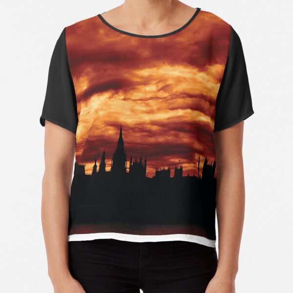 Second Dramatic Houses of Parliament At Dusk With Orange Clouds Chiffon Top