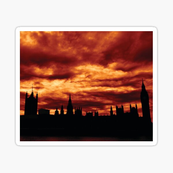 Second Dramatic Houses of Parliament At Dusk With Orange Clouds Sticker