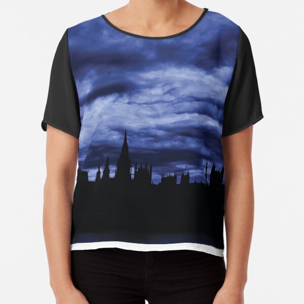 Dramatic Houses of Parliament At Dusk With Blue Clouds Chiffon Top