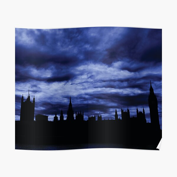 Dramatic Houses of Parliament At Dusk With Blue Clouds Poster