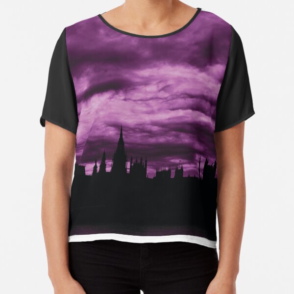 Second Dramatic Houses of Parliament At Dusk With Purple Clouds Chiffon Top