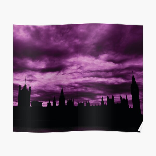 Second Dramatic Houses of Parliament At Dusk With Purple Clouds Poster