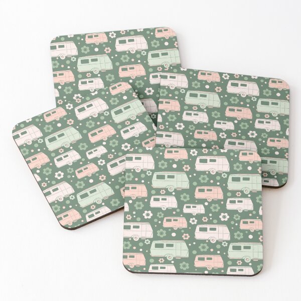 Item preview, Green And Pink Vintage Caravans and Flowers Pattern designed and sold by NattyDesigns.