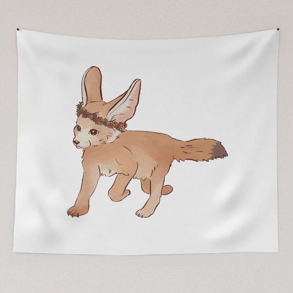 Item preview, Young desert fox pup with wreath of flowers designed and sold by thebrokenbird.